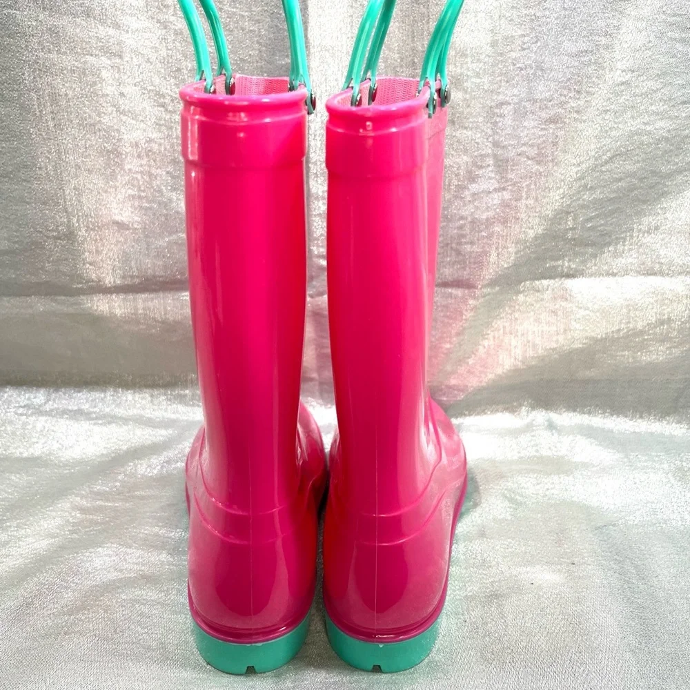 Girls Vibrant Pink Rain Boots with Teal Accents Size Little Kid 3 (EU34)